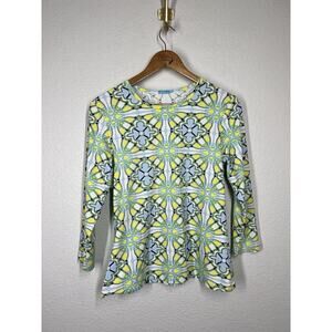 J. McLaughlin Catalina Cloth Top Medium Kaleidoscope Print 3/4 Sleeves Colorful